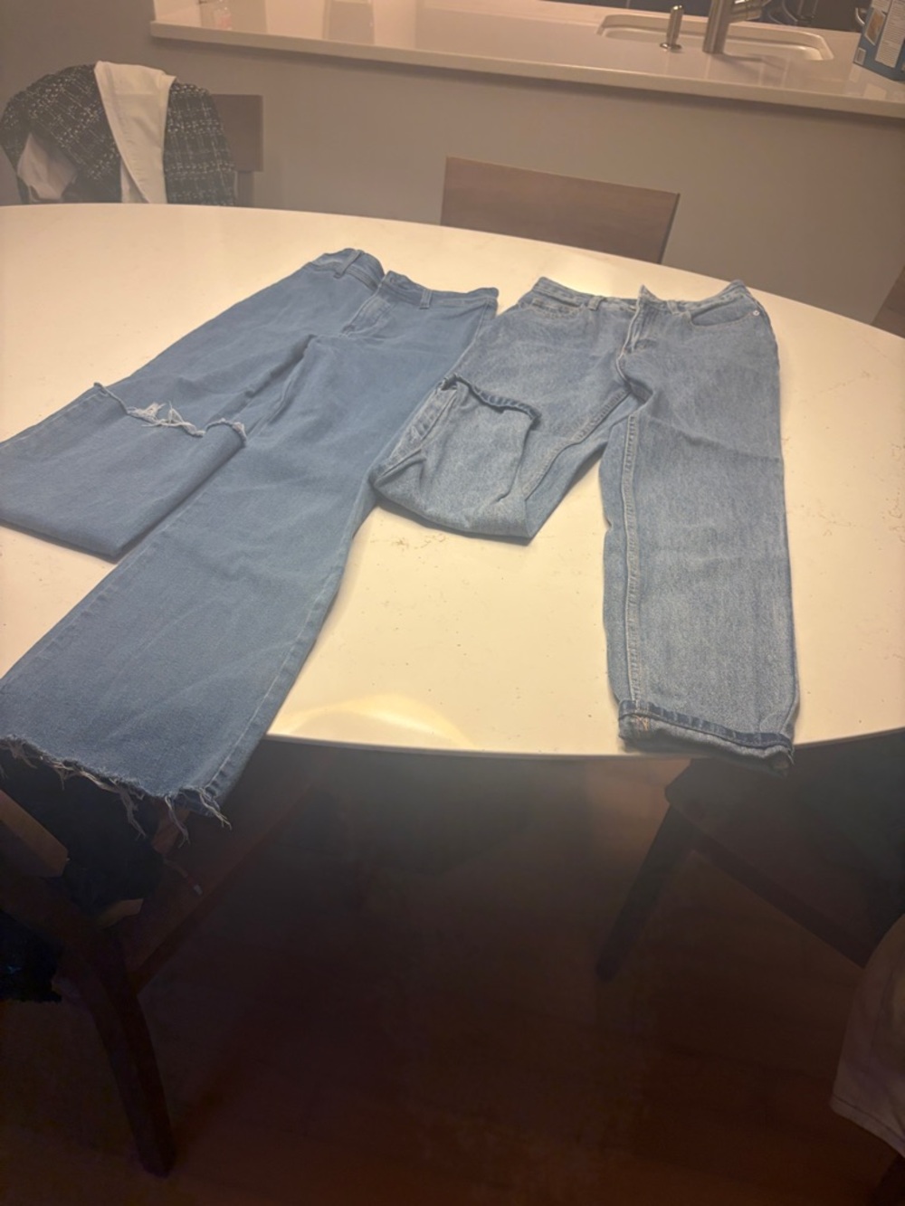 SHEIN Light Blue & Medium Blue Straight Leg Jeans